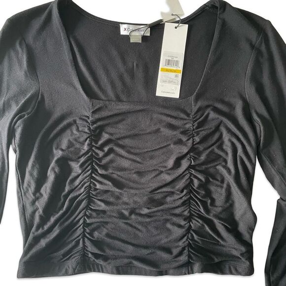 calvin klein double ruche square neck stretch crop top size Medium new - Picture 4 of 9